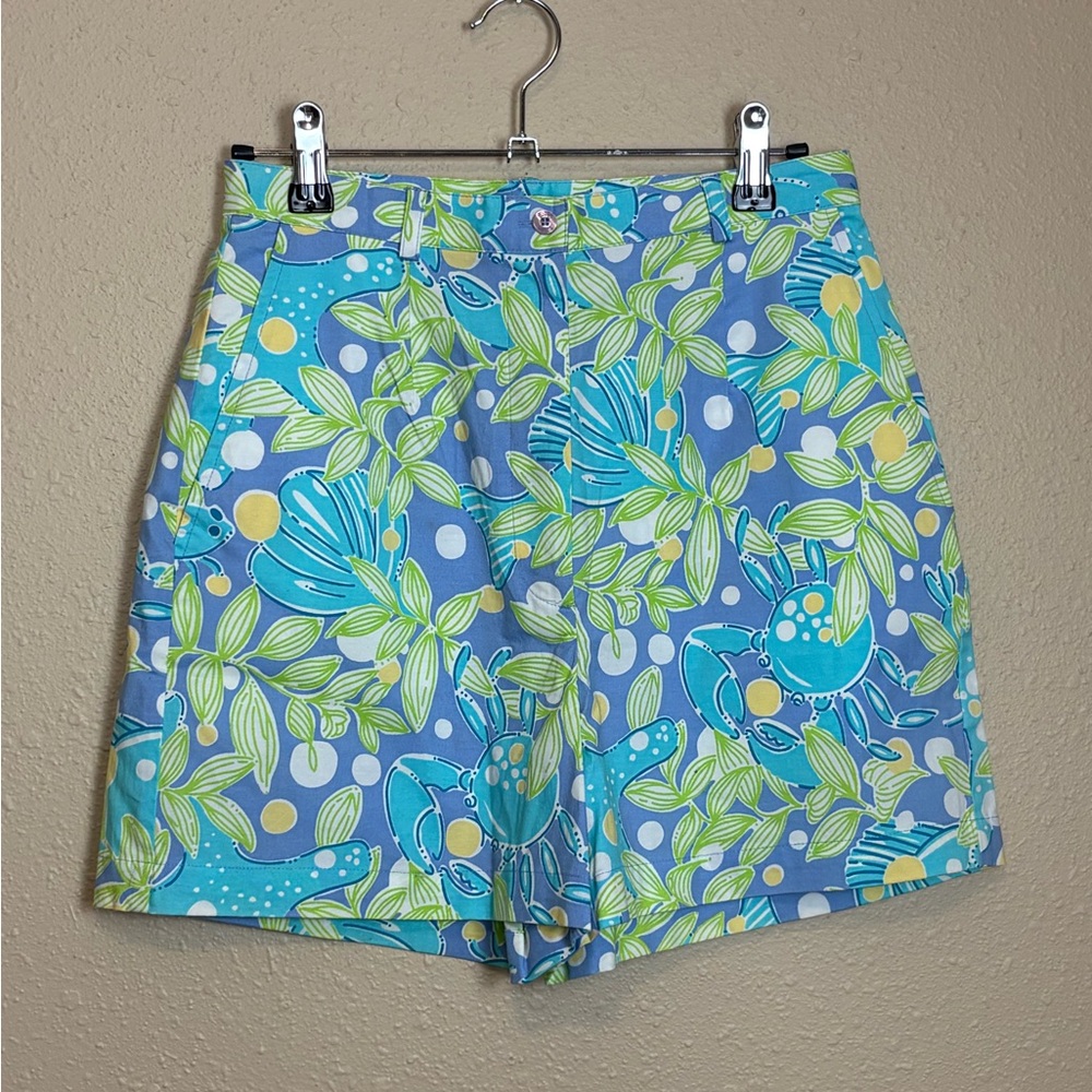 Lilly Pulitzer Coastal Print Shorts Size 0 Blue Seashell Fish Resort Preppy